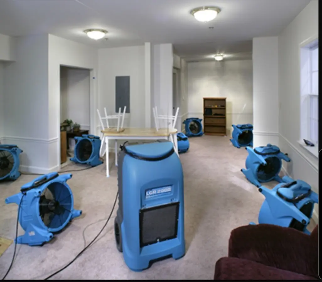 Air movers and dehumidifier setup for Water Damage Restoration in Huntsville